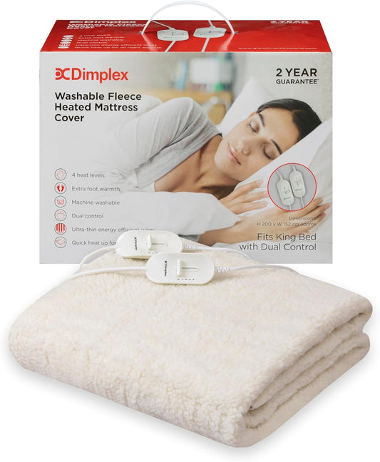 Dimplex machine washable heated mattress cover king size with fleece for extra comfort and dual control
