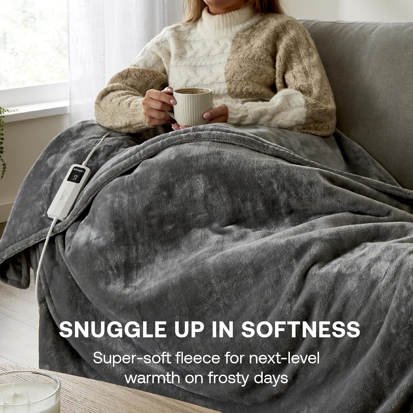 Dimplex washable electric blanket UK in soft grey fleece for warmth on frosty days