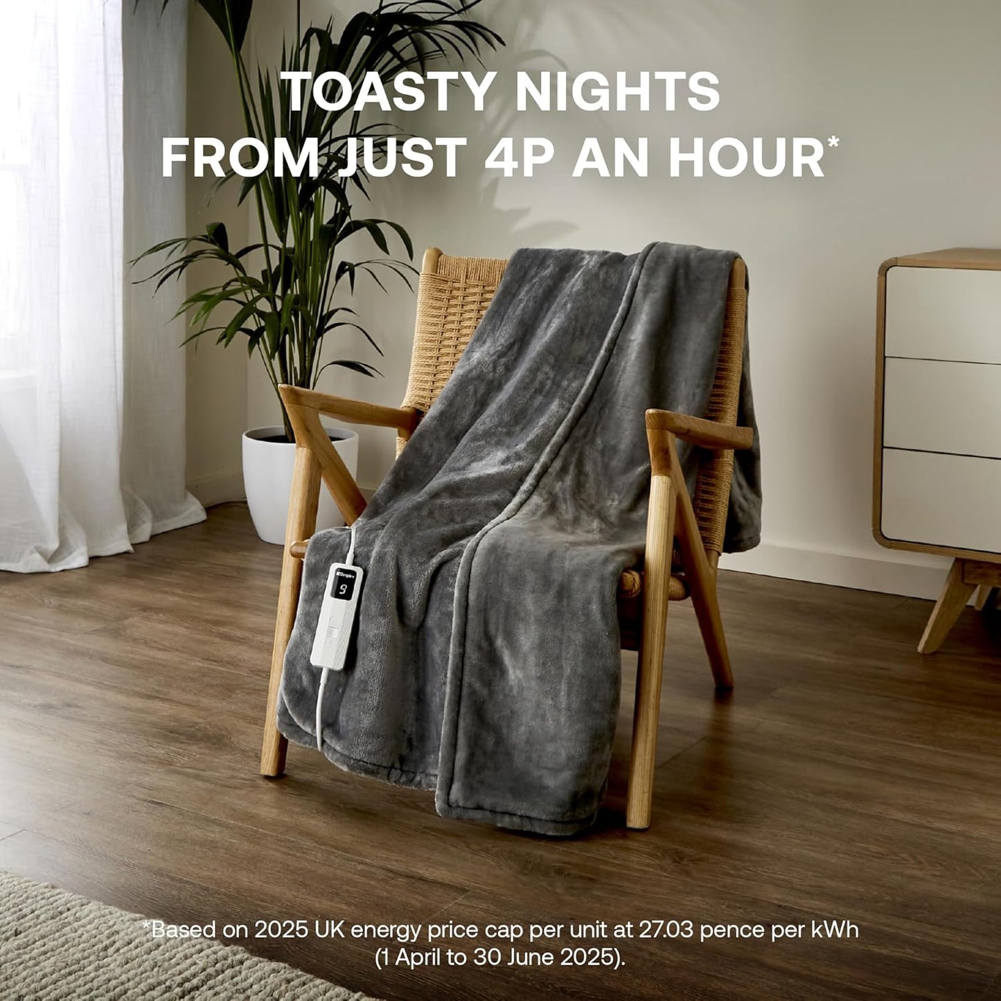 Dimplex washable electric blanket UK displayed on a chair, perfect for cosy nights