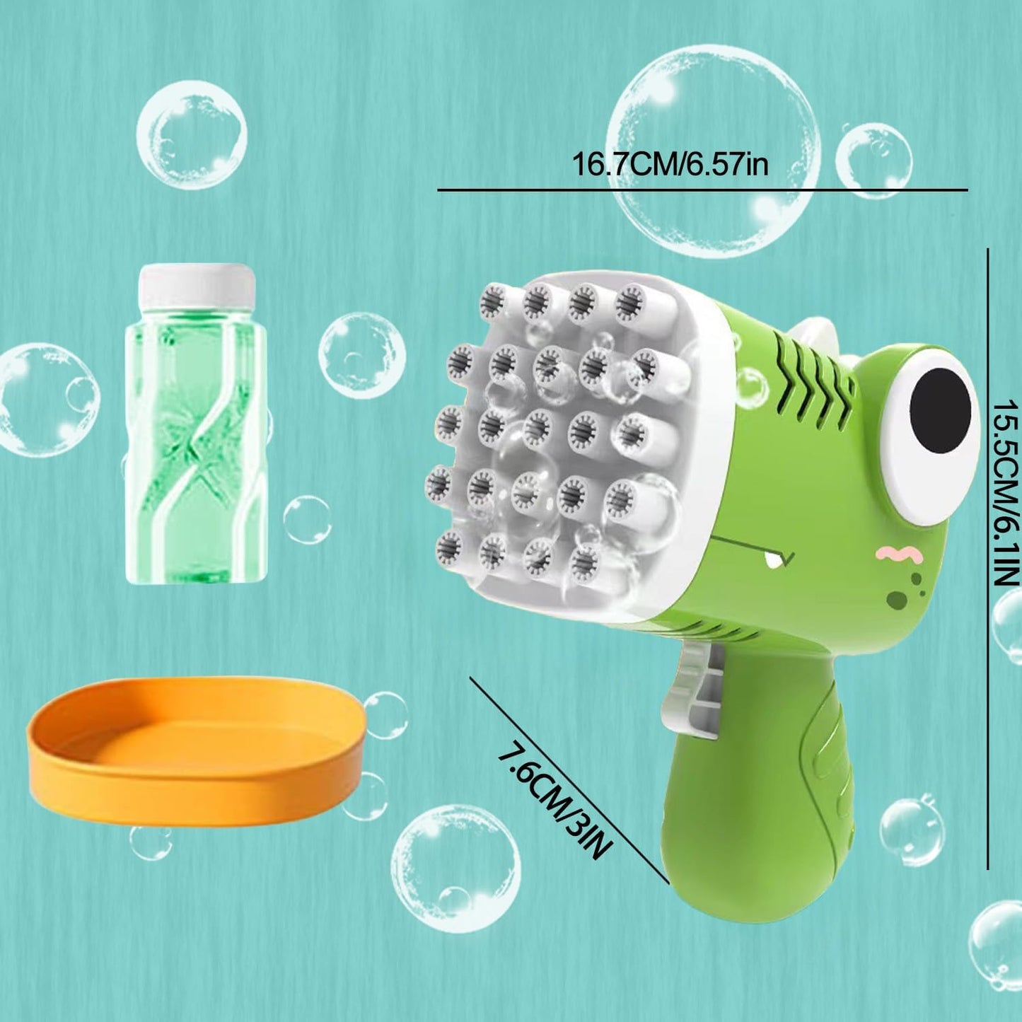 Ruutcasy dinosaur bubble machine for toddlers with bubble solution and tray for outdoor fun