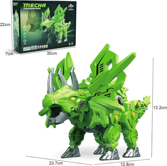 Mycketop Mecha Triceratops remote control dinosaur toy for kids with vibrant green design
