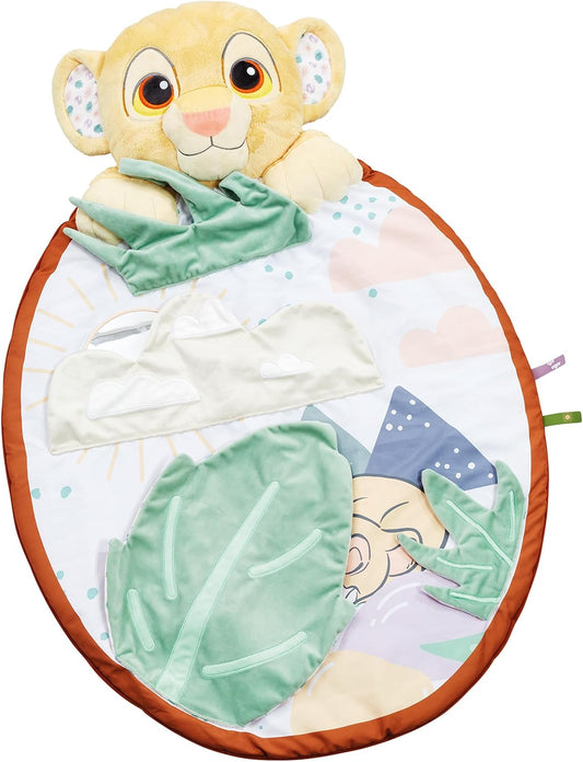Disney Lion King playmat for babies featuring soft textures and Simba plush toy for infant playtime