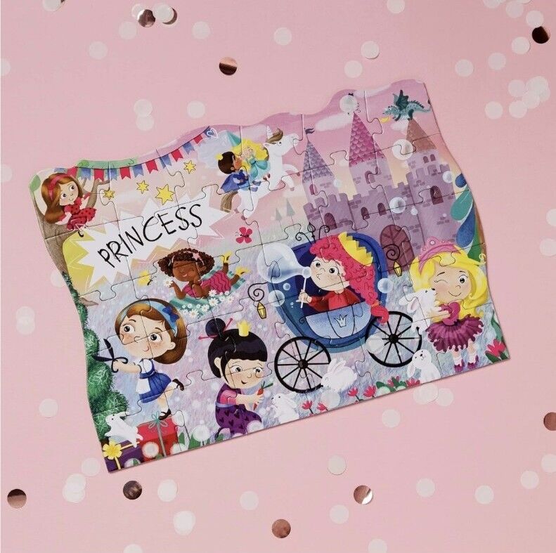 Colourful princess jigsaw puzzle for kids featuring enchanting characters and a castle theme