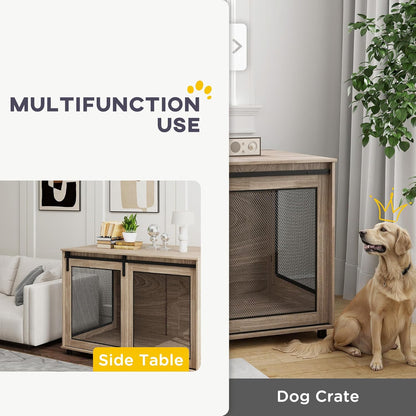 Pawhut dog cage end table for large dogs with wooden finish and mesh door, perfect for home decor