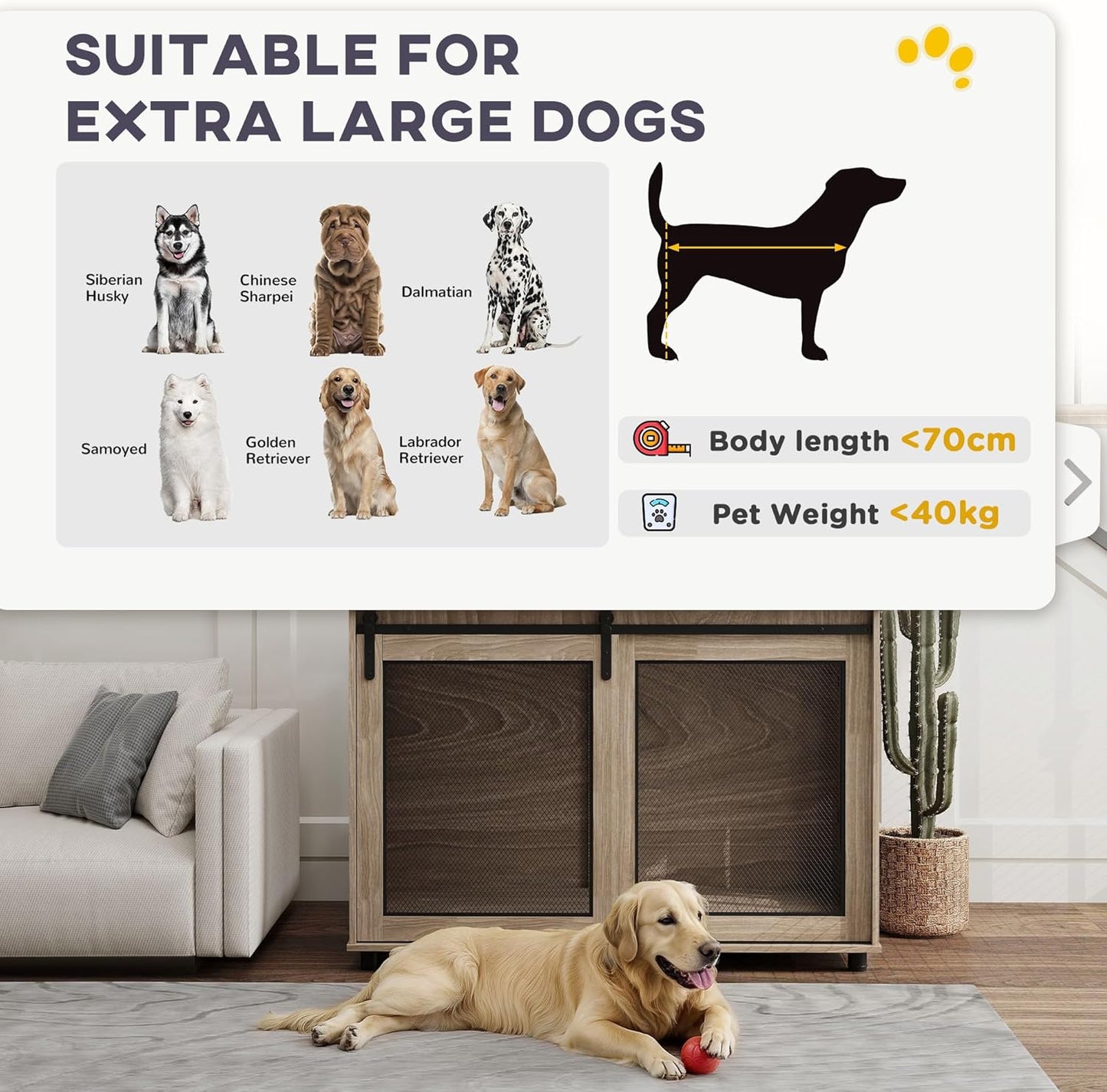 Pawhut dog cage end table for large dogs with suitable size guide for various breeds