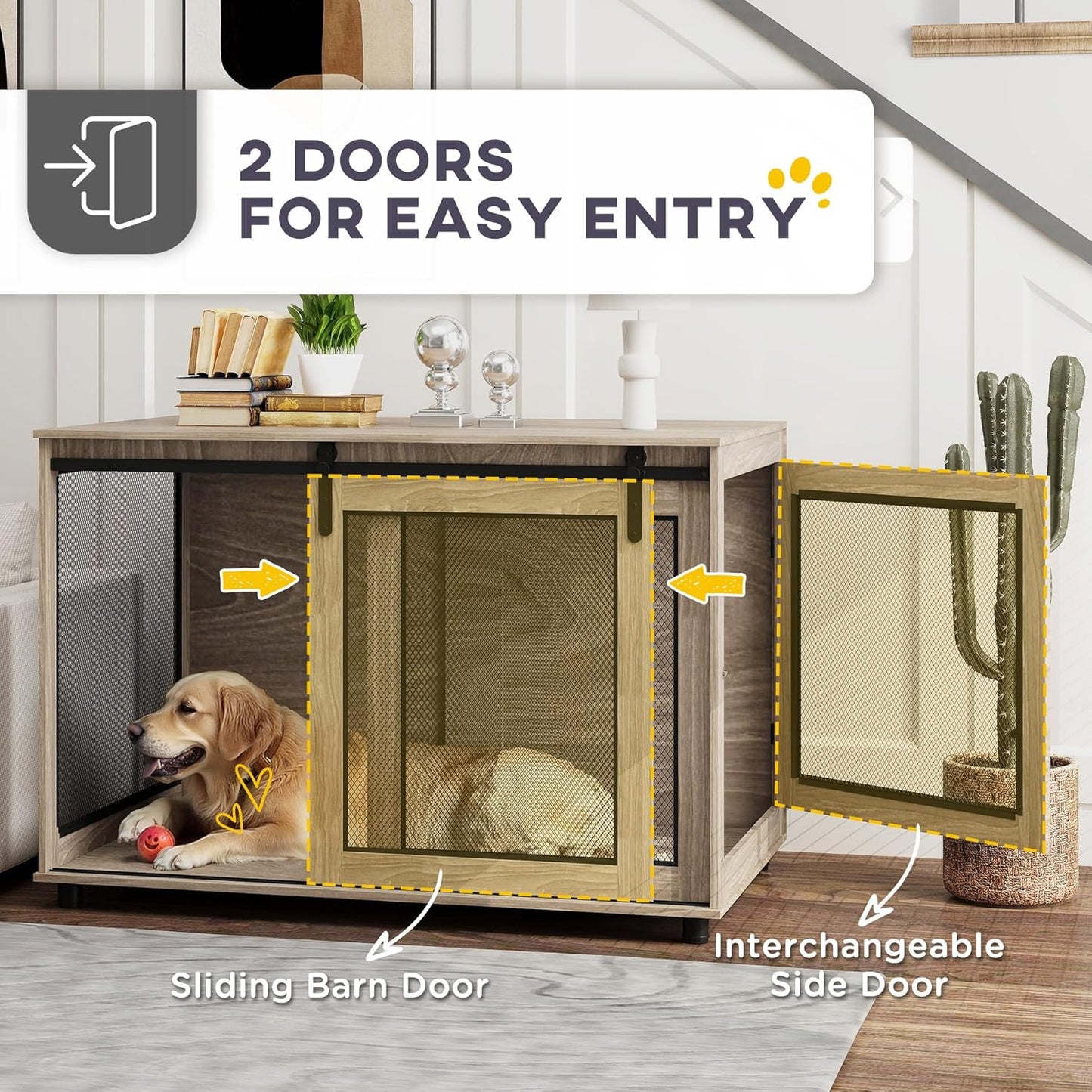 Pawhut dog cage end table for large dogs featuring two doors for easy entry and a stylish design
