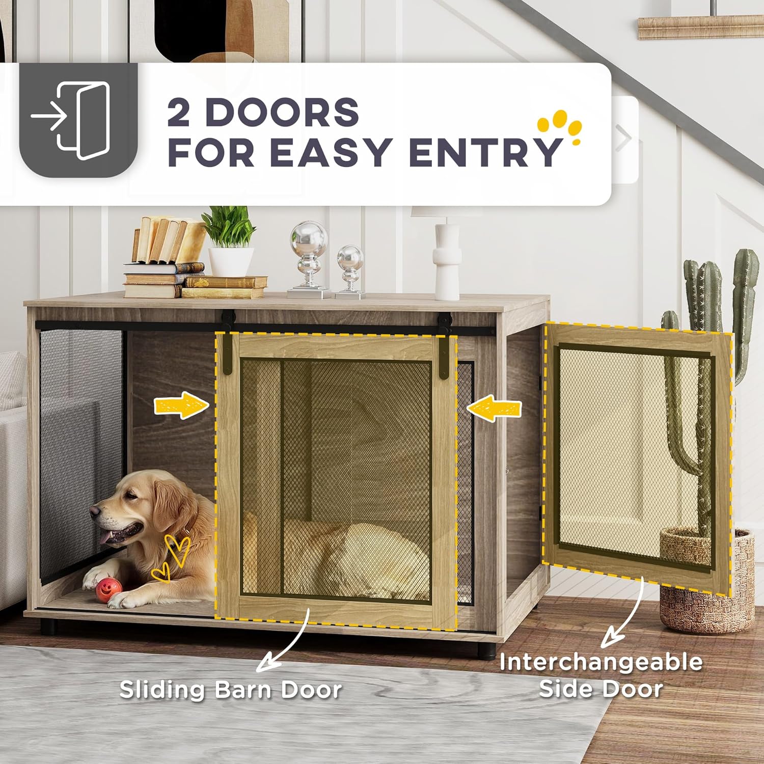 Pawhut dog cage end table for large dogs featuring two doors for easy entry and a stylish design