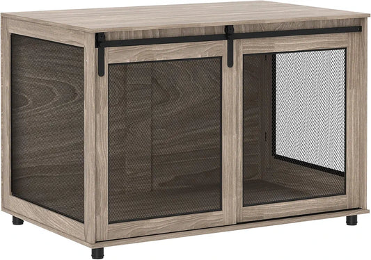 Pawhut dog cage end table for large dogs with a stylish wooden design and sturdy metal mesh doors