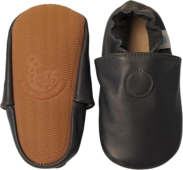 Dotty Fish black barefoot leather shoes for children with flexible rubber sole for comfort and grip