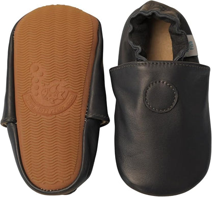 Dotty Fish black barefoot leather shoes for children with flexible rubber sole for comfort and grip