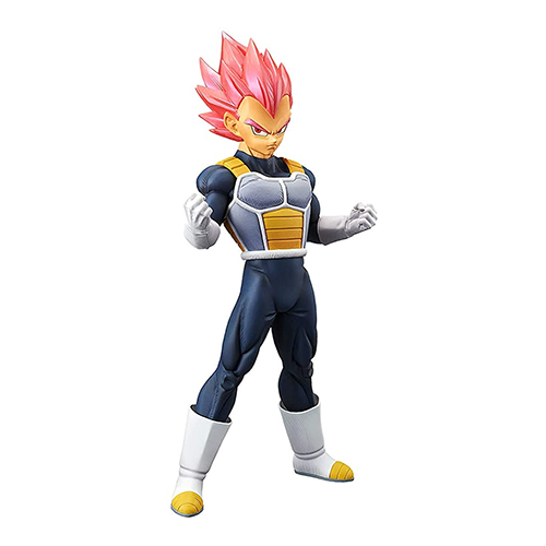 Banpresto Super Saiyan God Vegeta figurine with vibrant pink hair and dynamic pose for collectors