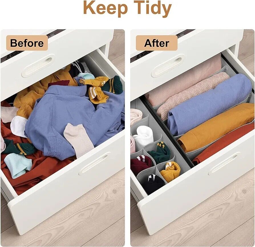 Bingobang drawer organiser divider set arranged to separate clothes neatly in a tidy drawer