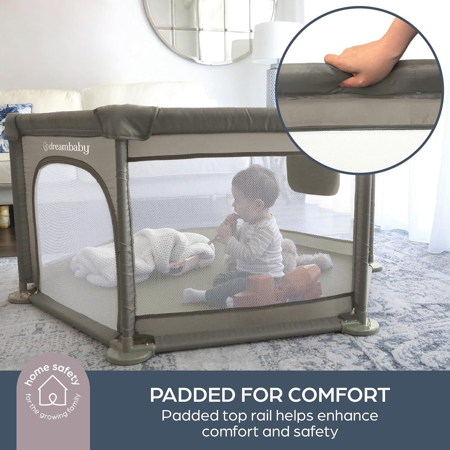 Dreambaby deluxe baby playpen with padded sides for enhanced comfort and safety during playtime