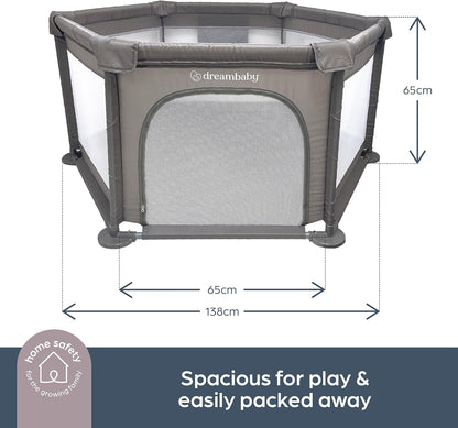 Dreambaby deluxe baby playpen with padded sides for safe play, dimensions 138cm by 65cm