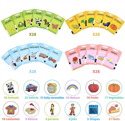 Early educational voice card toy set with 28 animal, vehicle, and nature cards for interactive learning
