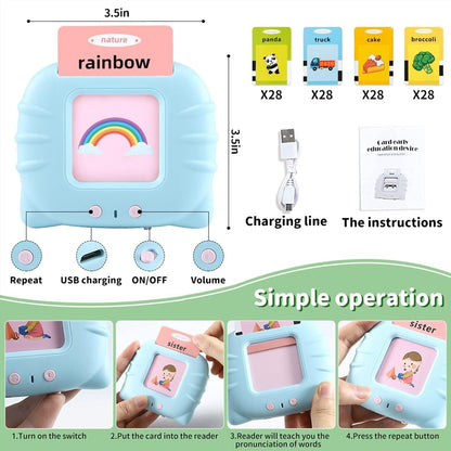 Blue early educational voice card toy with cute designs for interactive learning in children