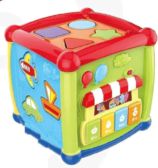 Colourful early learning shape sorter toy with various shaped blocks for cognitive development