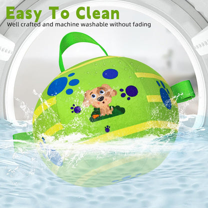 TAUCHGOE electric dog ball toy in bright green with playful dog design, easy to clean and machine washable