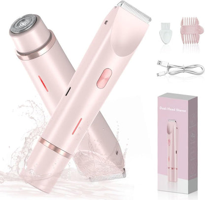 JINPUS Electric Lady Shaver for Women in Pink with Dual-Head Design and USB Charging Cable