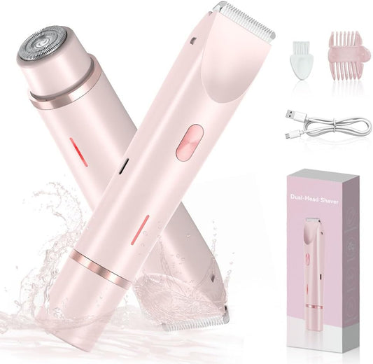 JINPUS Electric Lady Shaver for Women in Pink with Dual-Head Design and USB Charging Cable