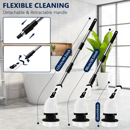 Newthinking electric spin scrubber for bathroom with adjustable handle for flexible cleaning