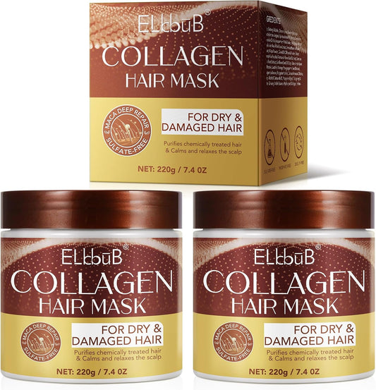 ELBBUB collagen hair mask for dry and damaged hair in two 220g jars for scalp relaxation and nourishment