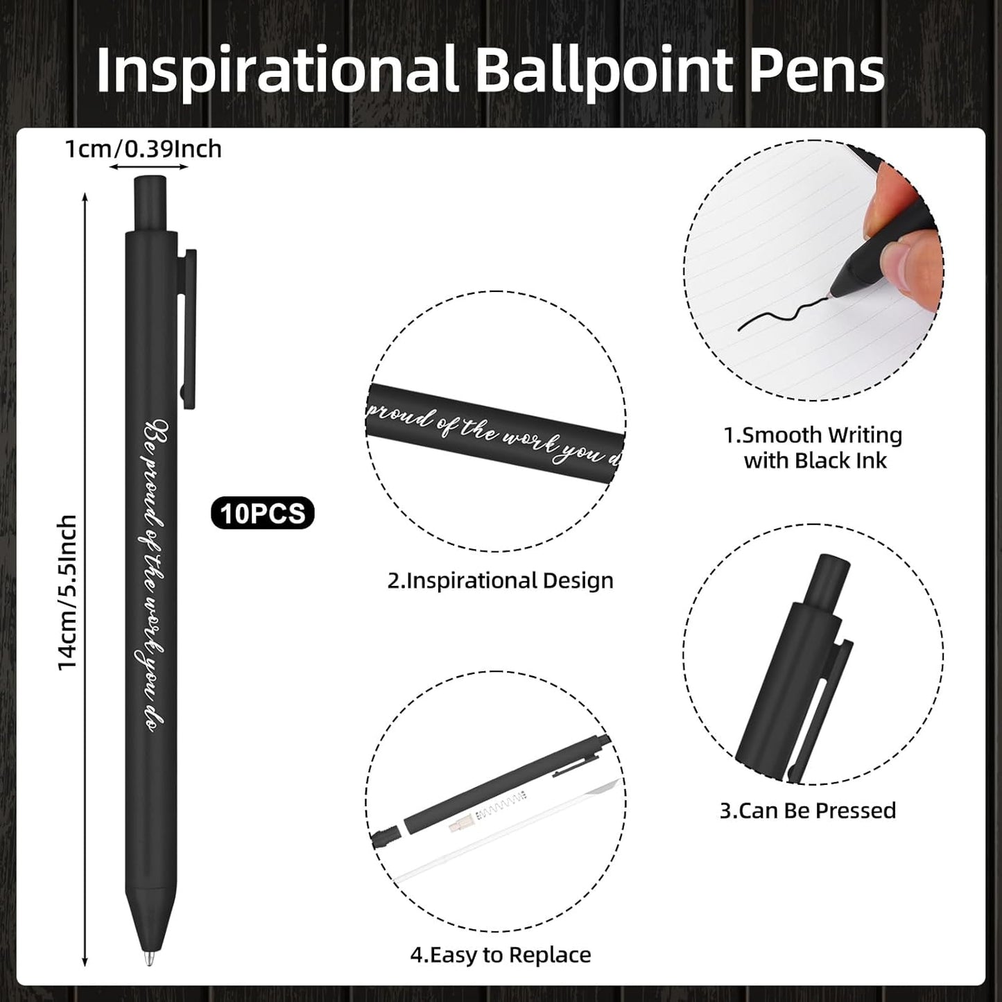 Set of 10 inspirational ballpoint pens, ideal as employee appreciation gifts bulk with smooth black ink