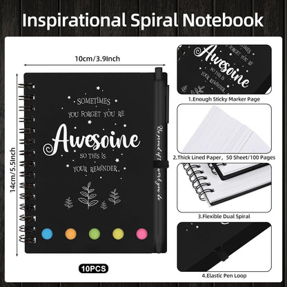 Inspirational spiral notebook pack with sticky notes, ideal as employee appreciation gifts bulk