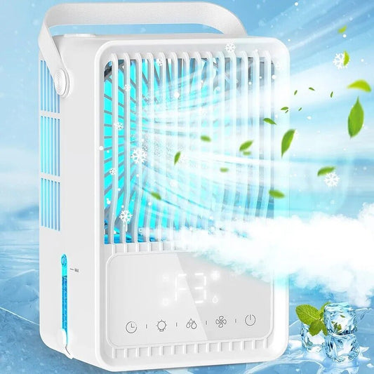 Evaporative cooling desktop fan with adjustable speed and mist function for personal comfort