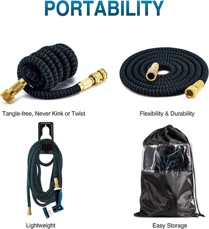 Expandable garden hose with brass fittings, lightweight, tangle-free, and easy to store for convenient gardening
