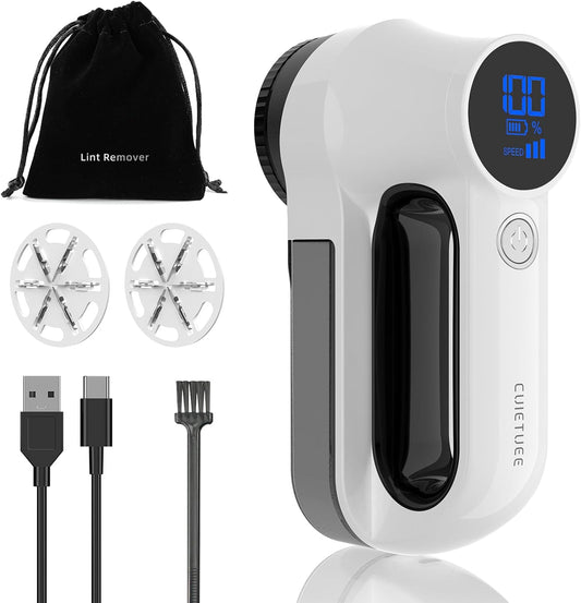 CuieTuee fabric shaver for clothes with accessories, USB charging cable and cleaning brush