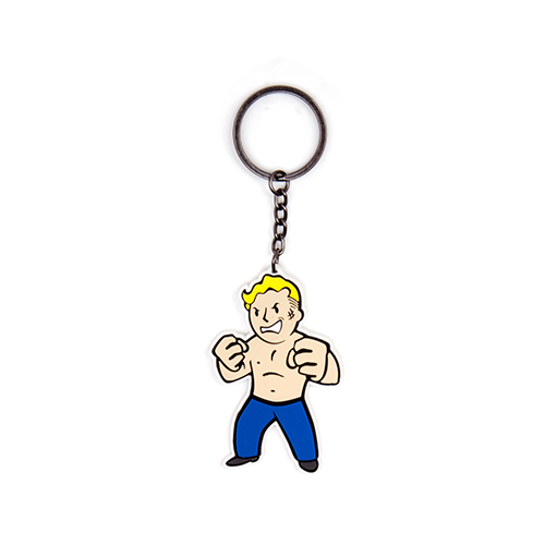 Bioworld Fallout keyring collectible featuring a character design with bold colors and a fun pose
