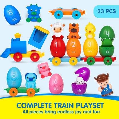 Quanquer farm train set educational toy with colourful train and 23 fun animal figures