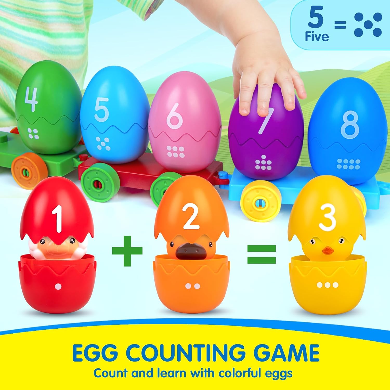 Quanquer Egg Counting Game with Colourful Eggs for Learning, part of the farm train set educational toy
