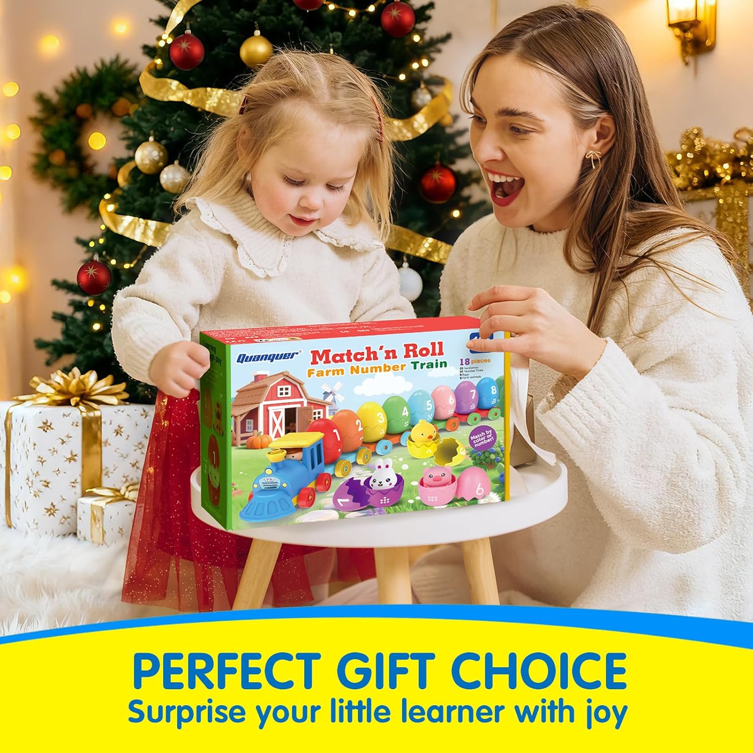 Quanquer Match'n Roll farm train set educational toy for children with vibrant colours and fun learning features