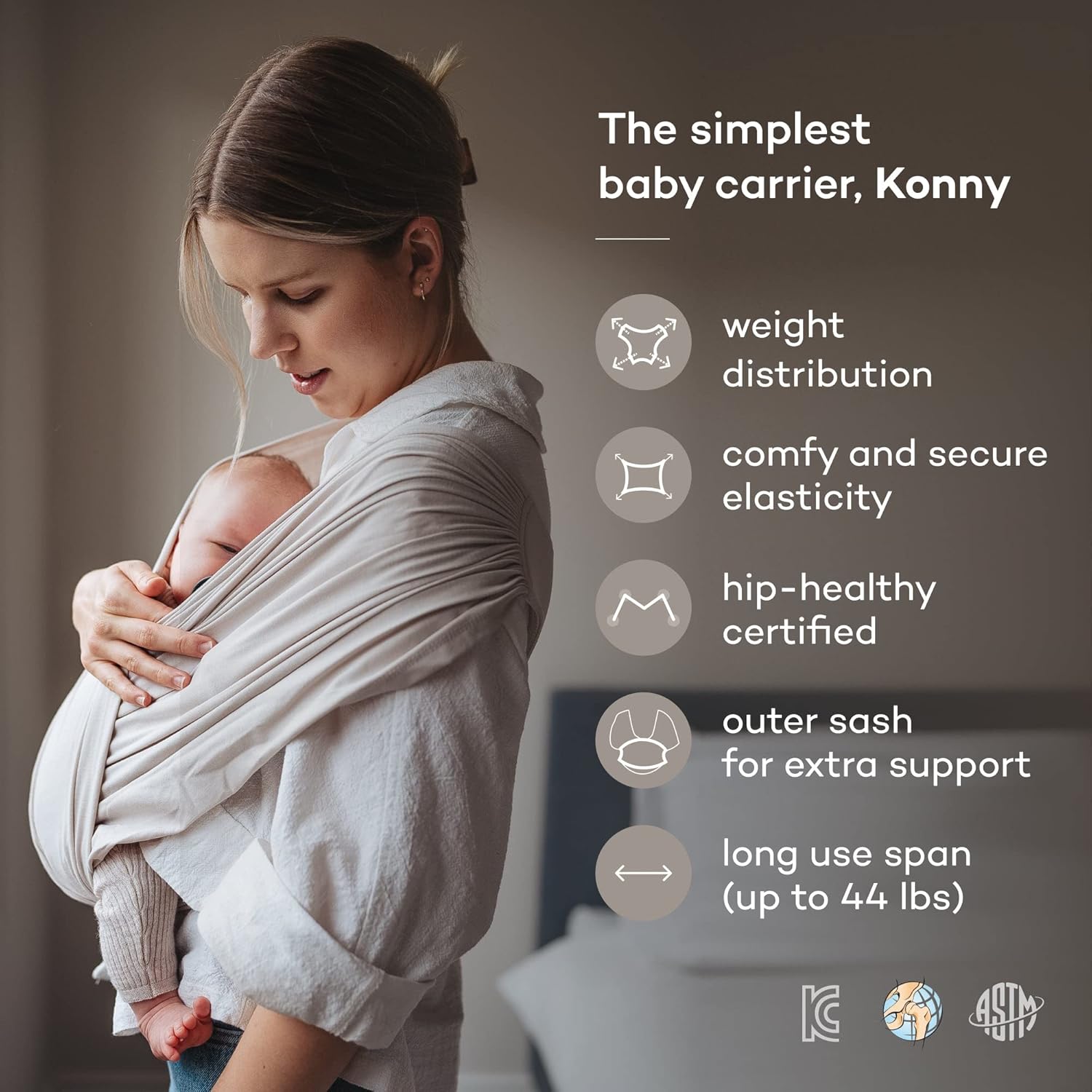 Konny lightweight infant carrier for mums with comfortable weight distribution and extra support features