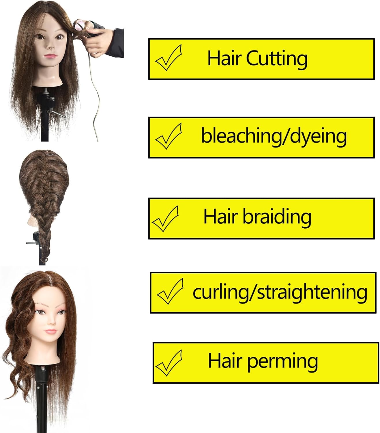 RUISIMEI female mannequin head 16-18 inch with long hair for hair styling practices