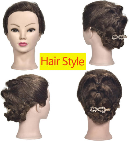 Female mannequin head 16-18 inch with elegant updo hairstyle and decorative hairpin