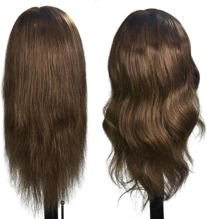 Female mannequin head 16-18 inch with straight and wavy brown hair for styling practice