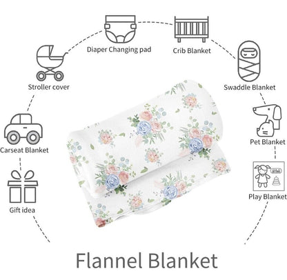 Floral Flannel Blanket for Babies, Versatile as a Stroller Cover, Swaddle, or Play Blanket