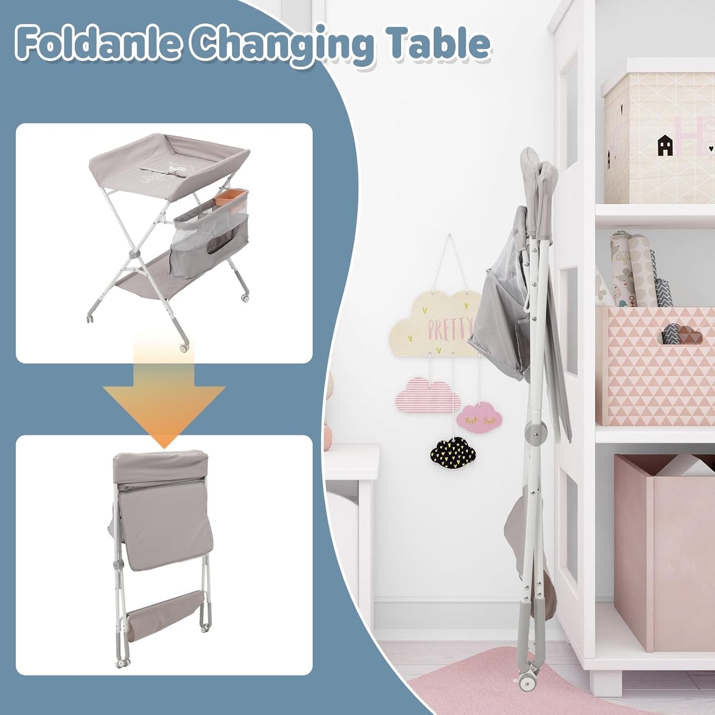 Yosamy foldable baby changing table with storage compartments and lightweight design for easy portability