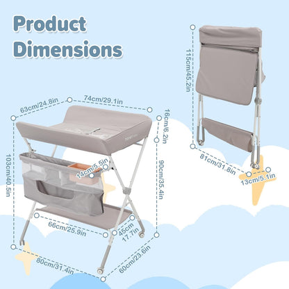 Yosamy foldable baby changing table with storage pockets and adjustable height options