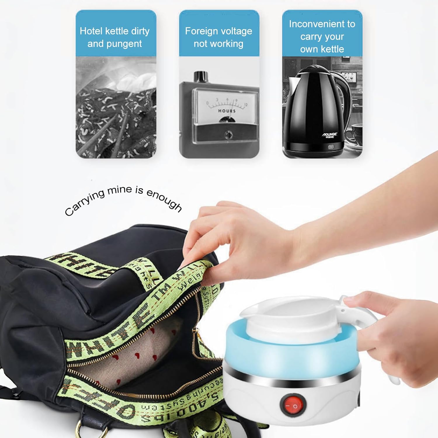 MKAEYYO foldable electric kettle compact design for easy travel and convenience
