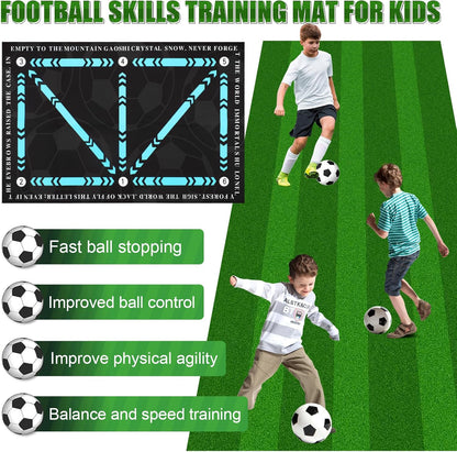 Football training mat for kids featuring skill drills to improve ball control and agility