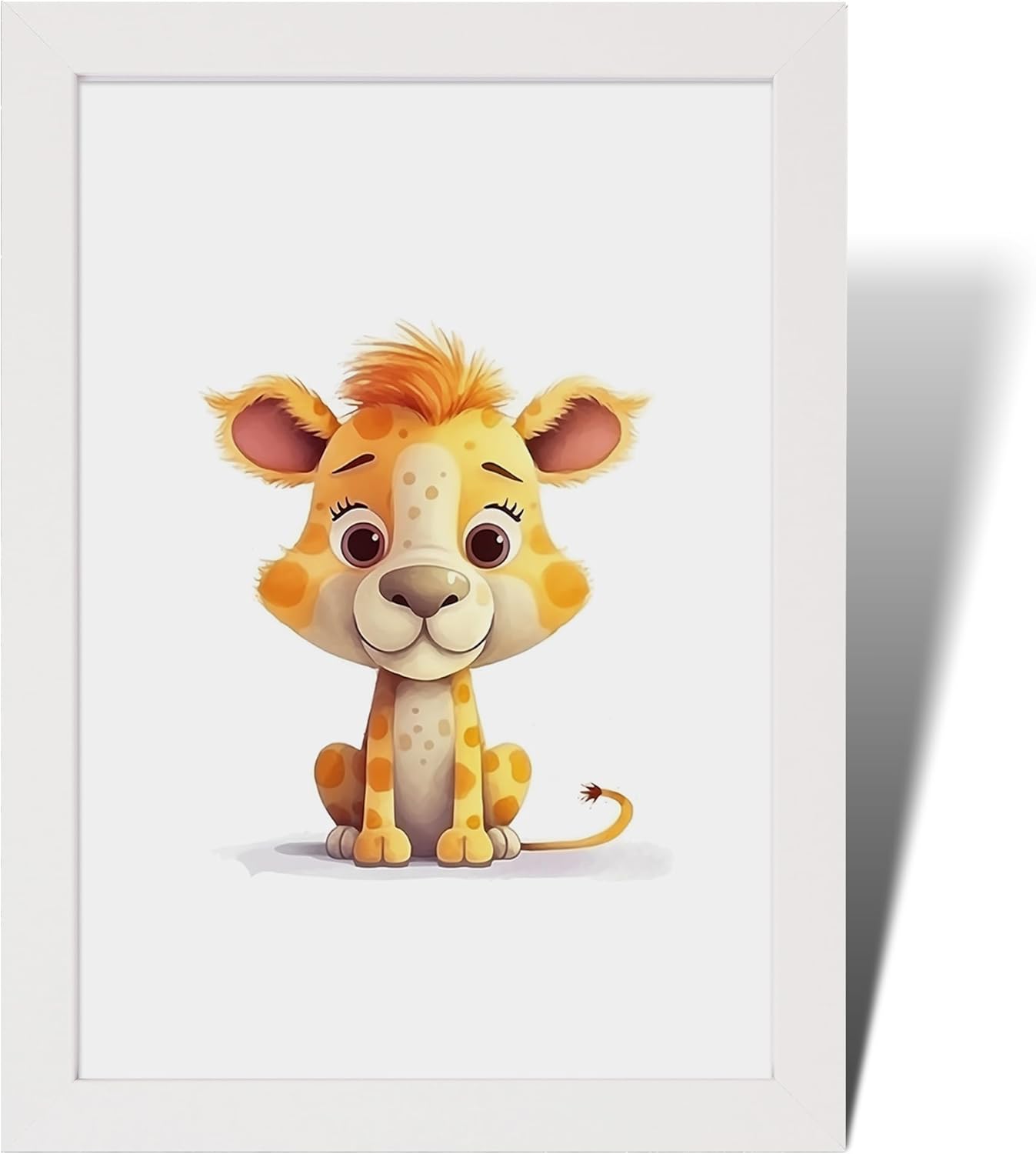 Framed safari animal nursery prints featuring a cute cartoon lion with playful expression