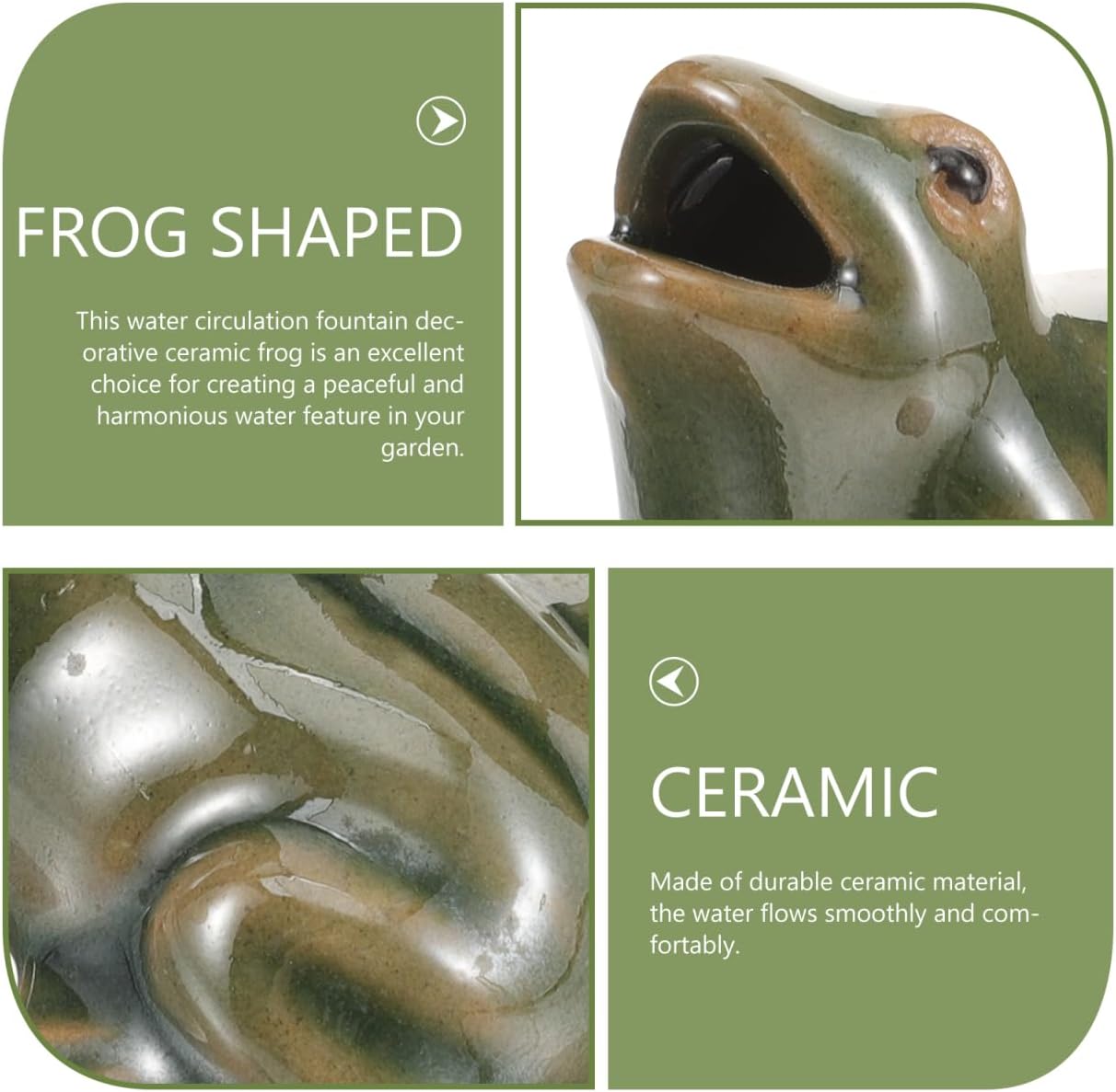Frog water feature garden ornament made of ceramic, ideal for peaceful garden decor