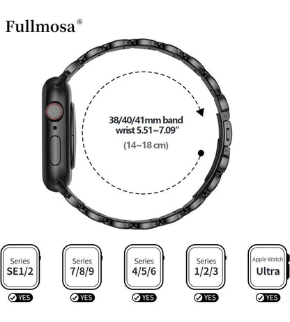 Fullmosa metal Apple Watch strap 38mm with adjustable links and compatible with multiple Apple Watch series
