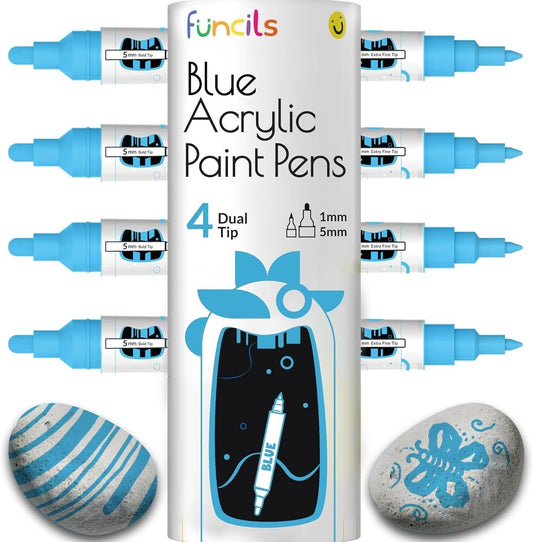 Pack of four blue metallic paint markers with dual tips for versatile artistic creations