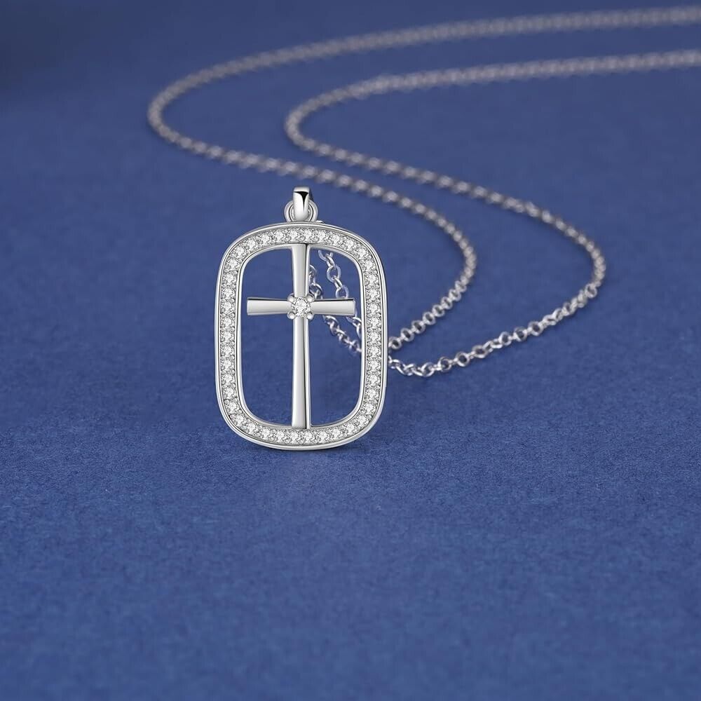 Sterling silver cross necklace for women featuring a delicate design with sparkling accents