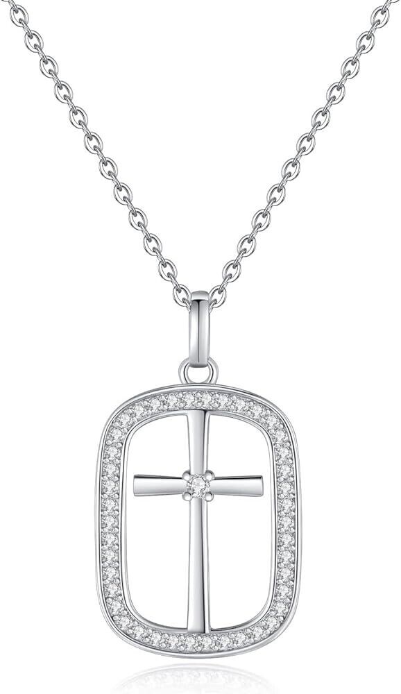 Sterling silver cross necklace for women featuring a sparkling design and elegant chain